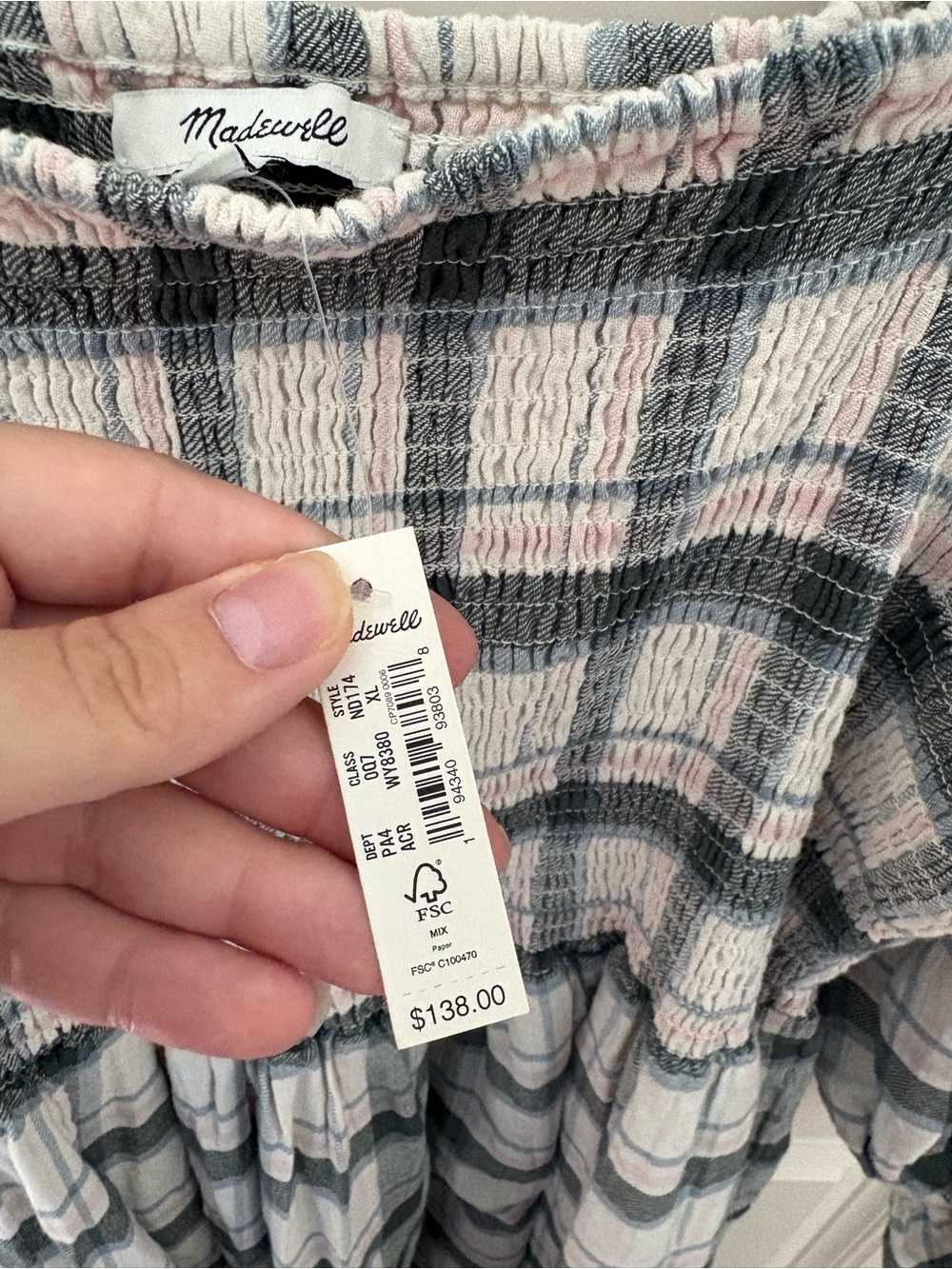 Madewell Lucie Elbow-Sleeve Smocked Mini Dress in Lebaum Plaid Size XL - Picture 6 of 9